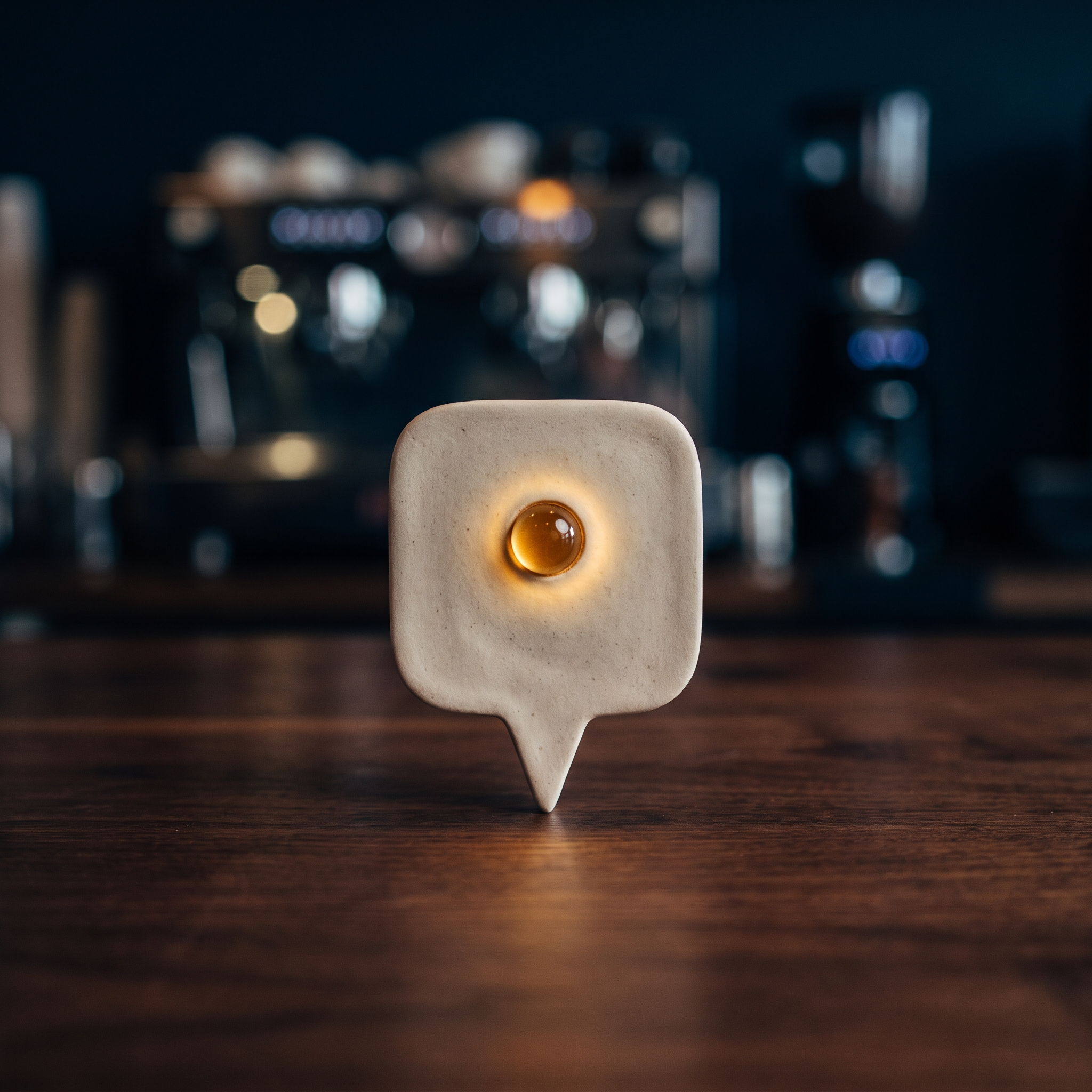The Qurb marker on a café counter